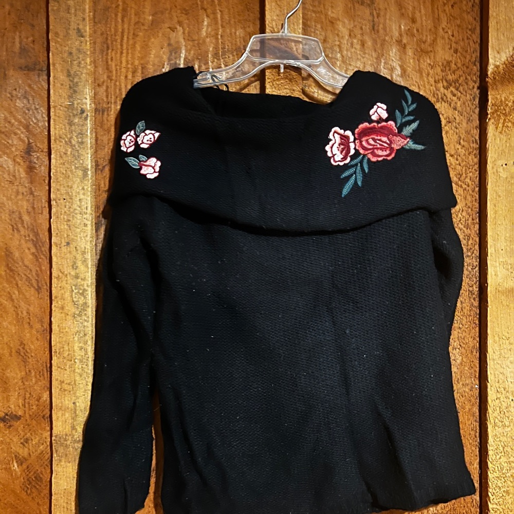 Off the shoulder flower sweater